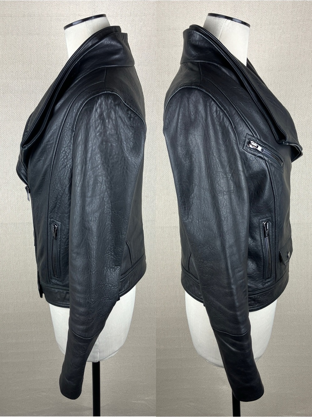 Vince Lamb Leather Moto Jacket Black Full Zip - Picture 5 of 16